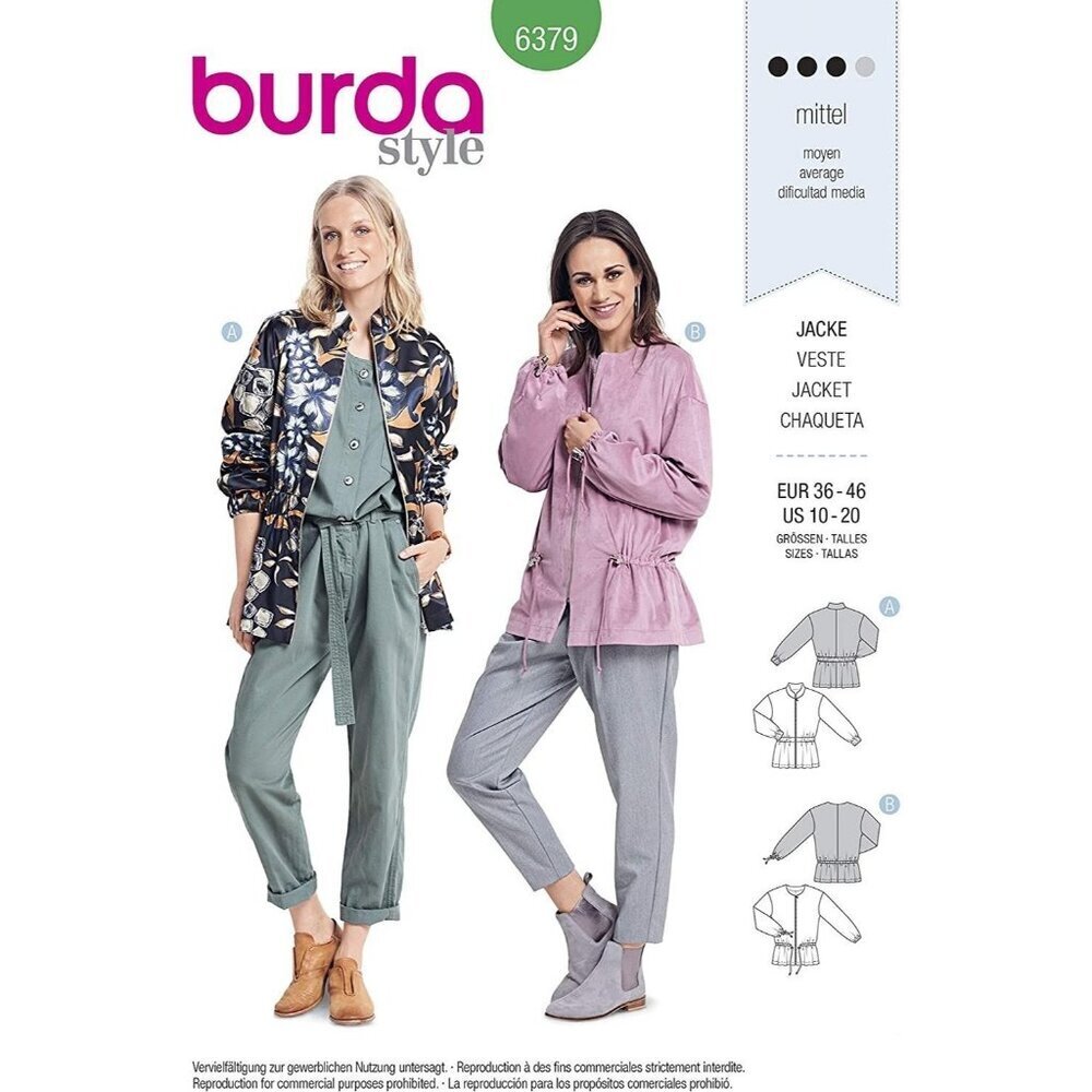 Burda Sewing Pattern 6379‎ Blousons Misses Size 10-20